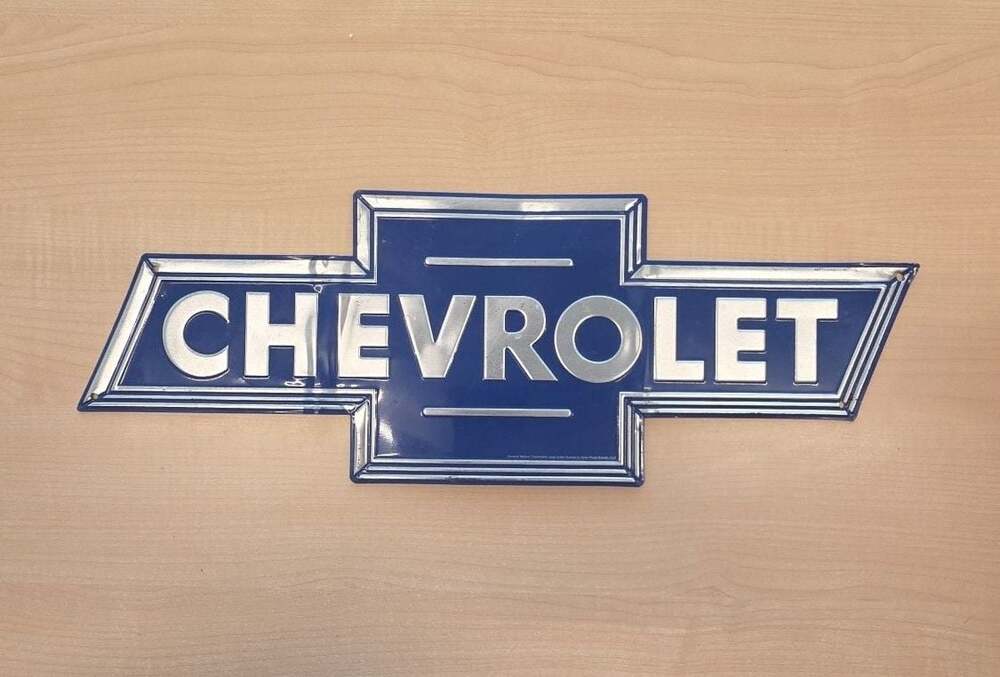 Open Road Brands Chevrolet Blue Embossed Tin Decorative Bowtie Sign